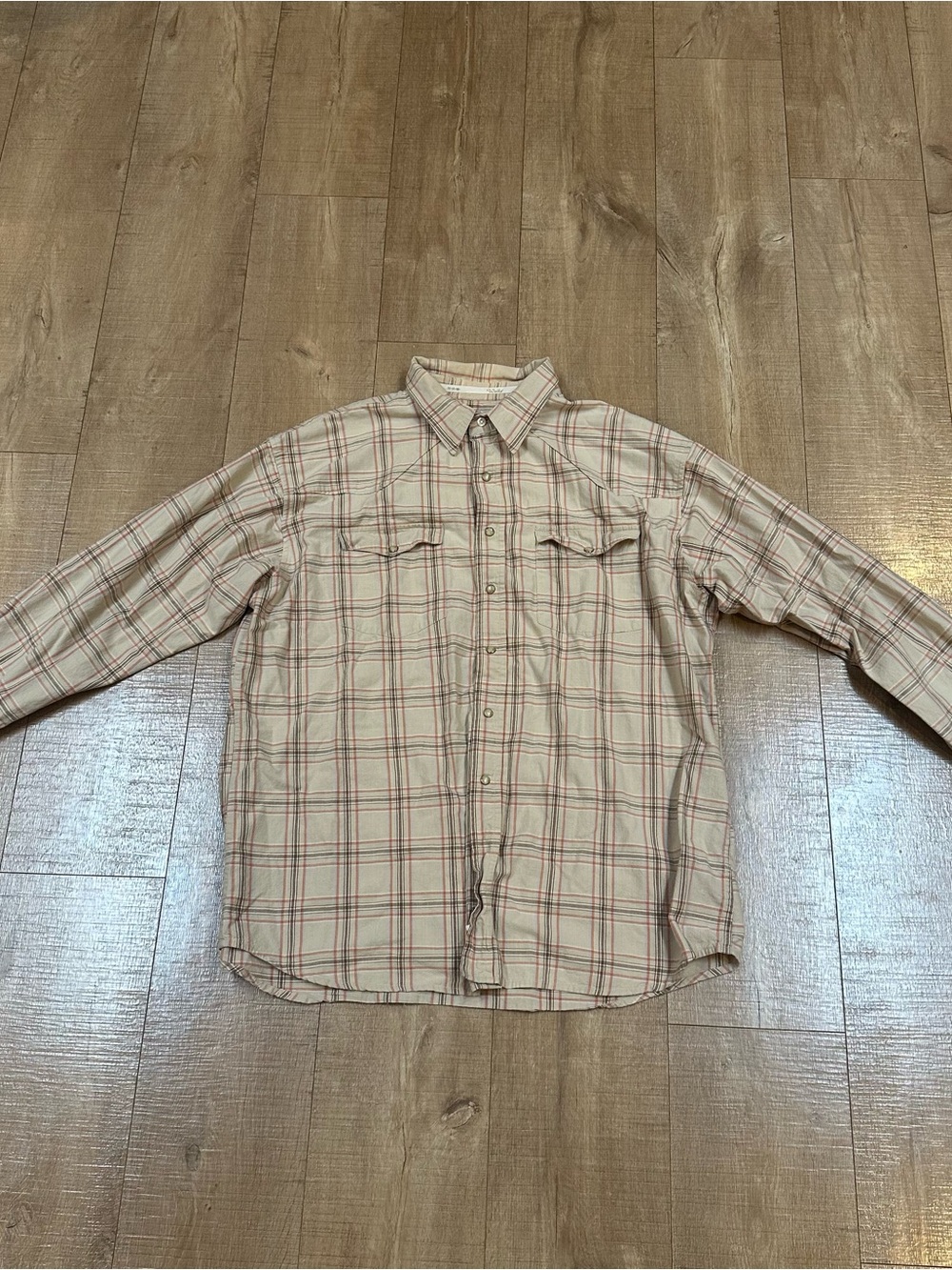 90s Walls Tan Plaid Long-Sleeve Button-Down Shirt